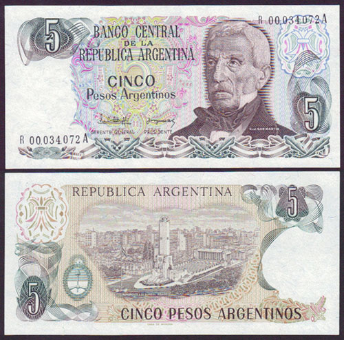 1983-84 Argentina 5 Pesos (Replacement Note) Unc L000962